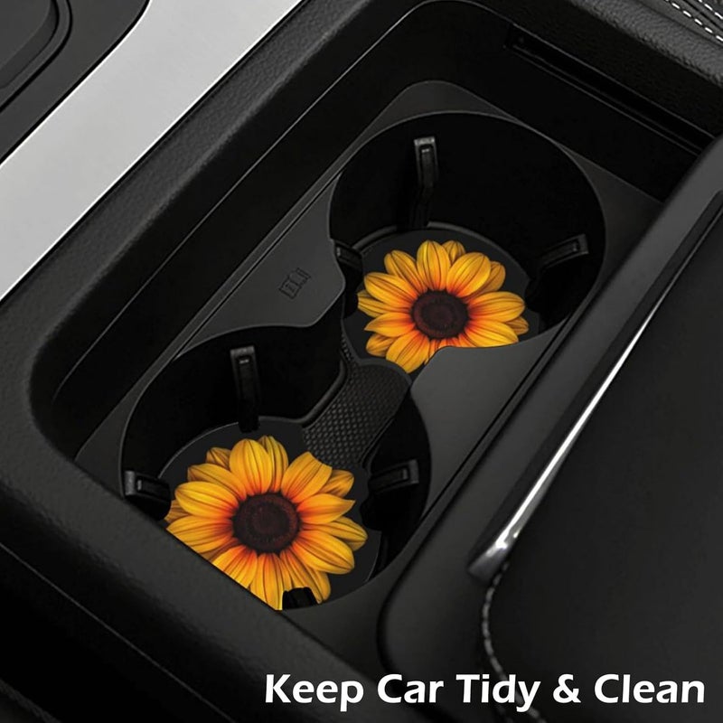 KARREAL 2 Pcs Car Cup Coasters, Sunflower Universal Non-Slip Rubber Car Coasters for Cup Holders 2.75 inch, Car Interior Accessories for Women - Image 4